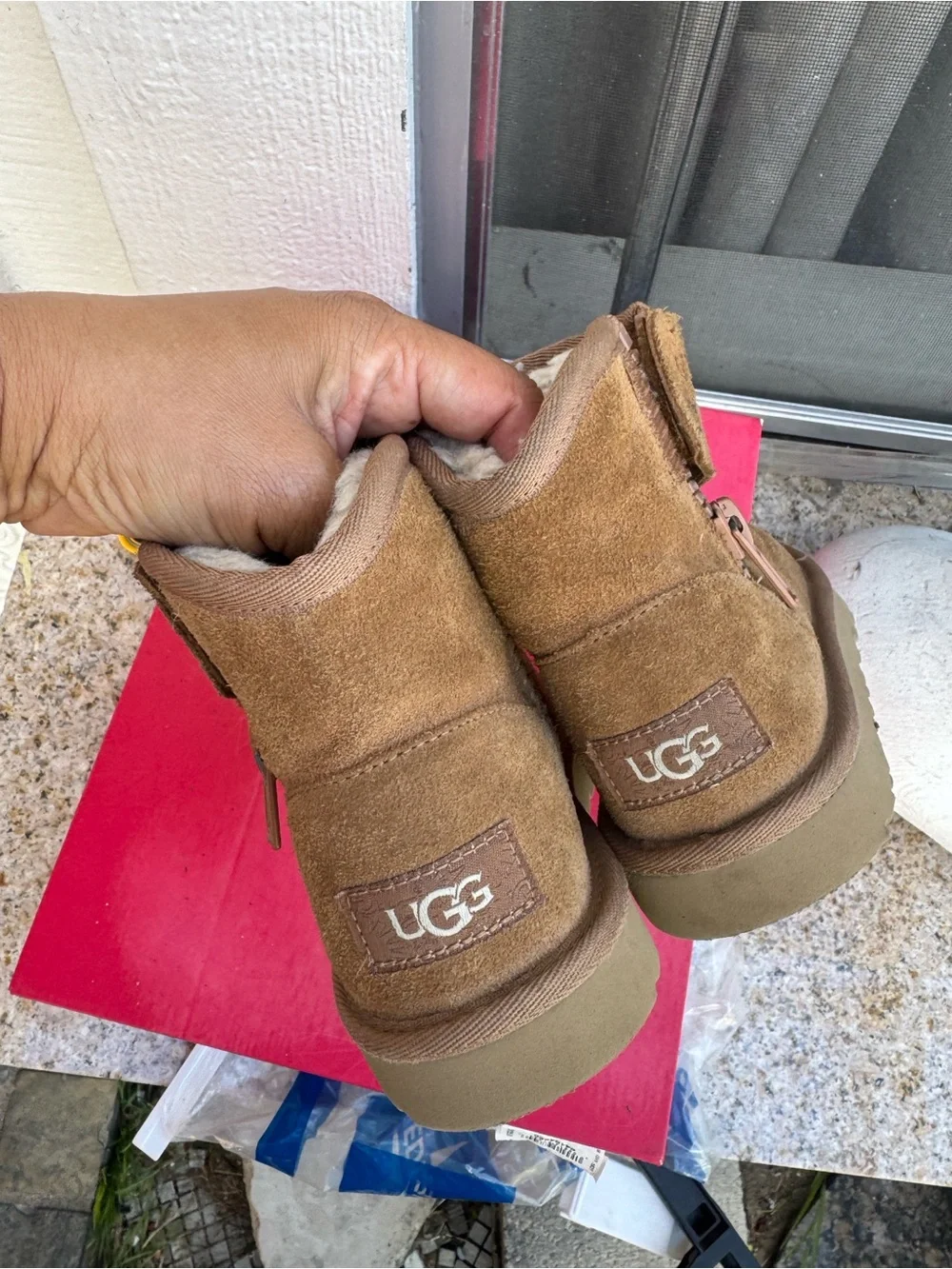 UGG Kids Chestnut Brown Suede Slip-On Boots